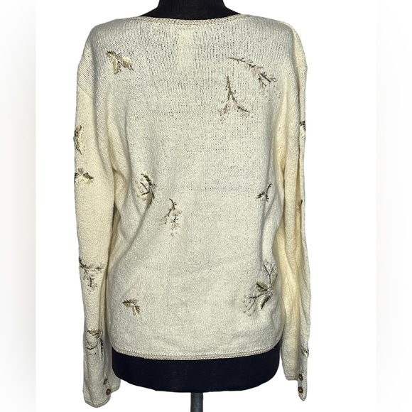 Vintage Talbots Womens Knit Jumper Cream Size XL (14/16/18) Pearls Embroidered - Picture 8 of 12